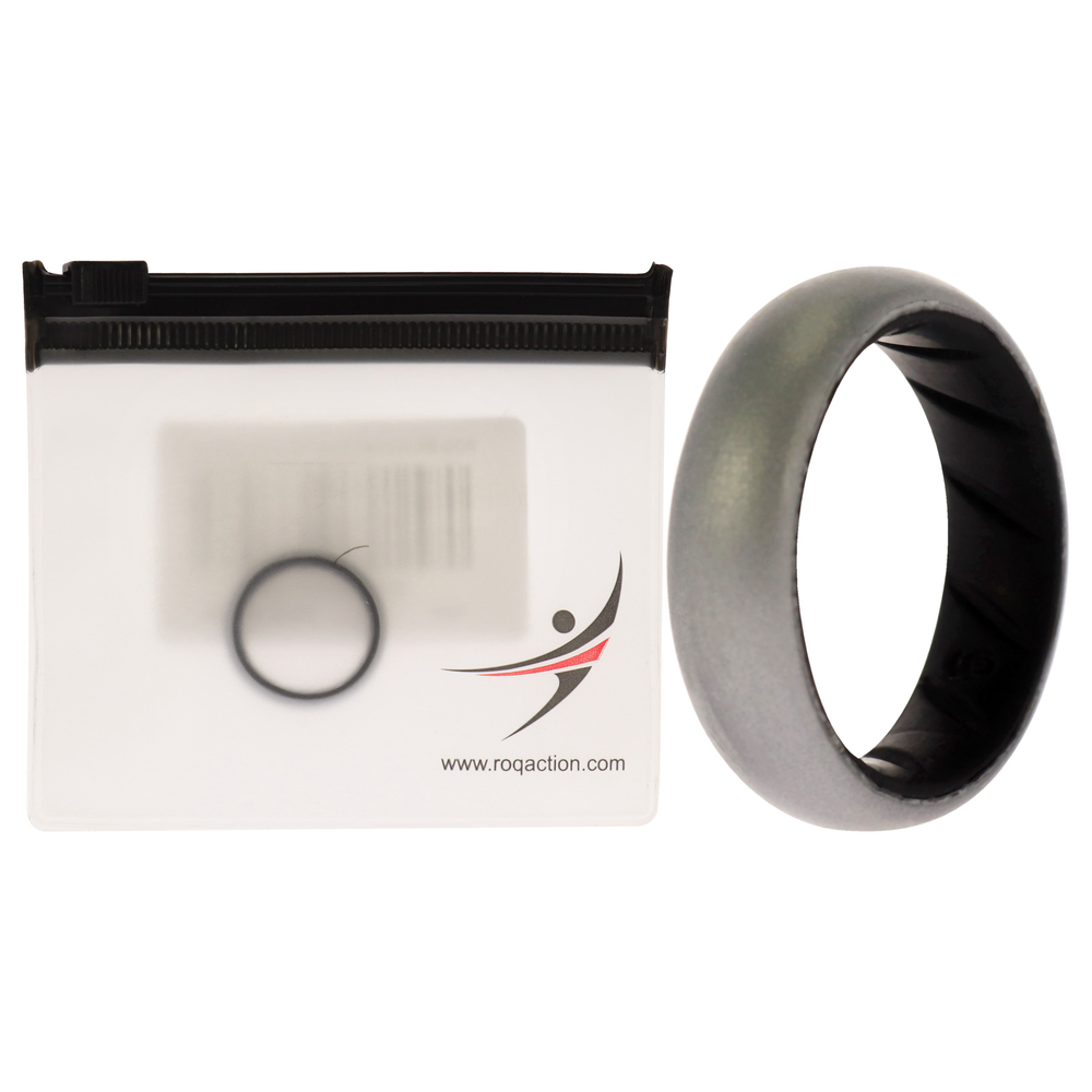 Silicone Wedding BR Solid Ring - Black-Silver by ROQ for Women - 6 mm Ring